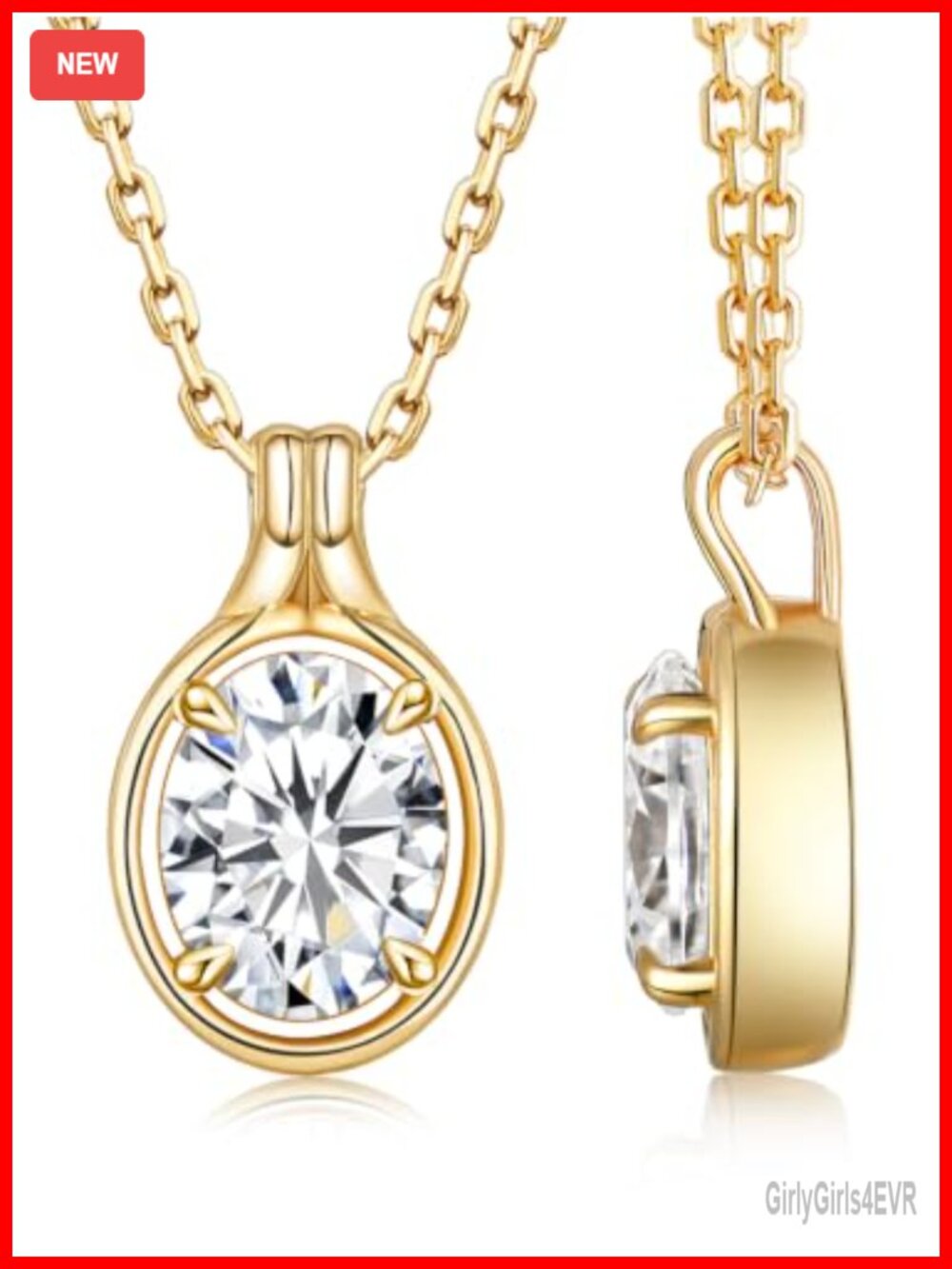 1 Carat Oval Moissanite Solitaire Pendant Necklace 925 Sterling Silver
